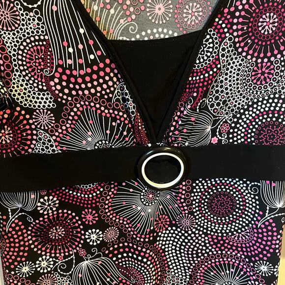 Fashion Bug Geometric Floral Print Blouse Red Pink Black Medium - Picture 6 of 6